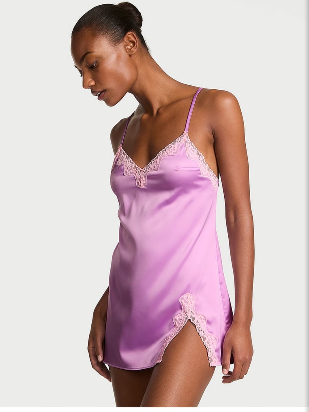 Victoria's Secret Satin Lace-Trim Chemise in Lilac